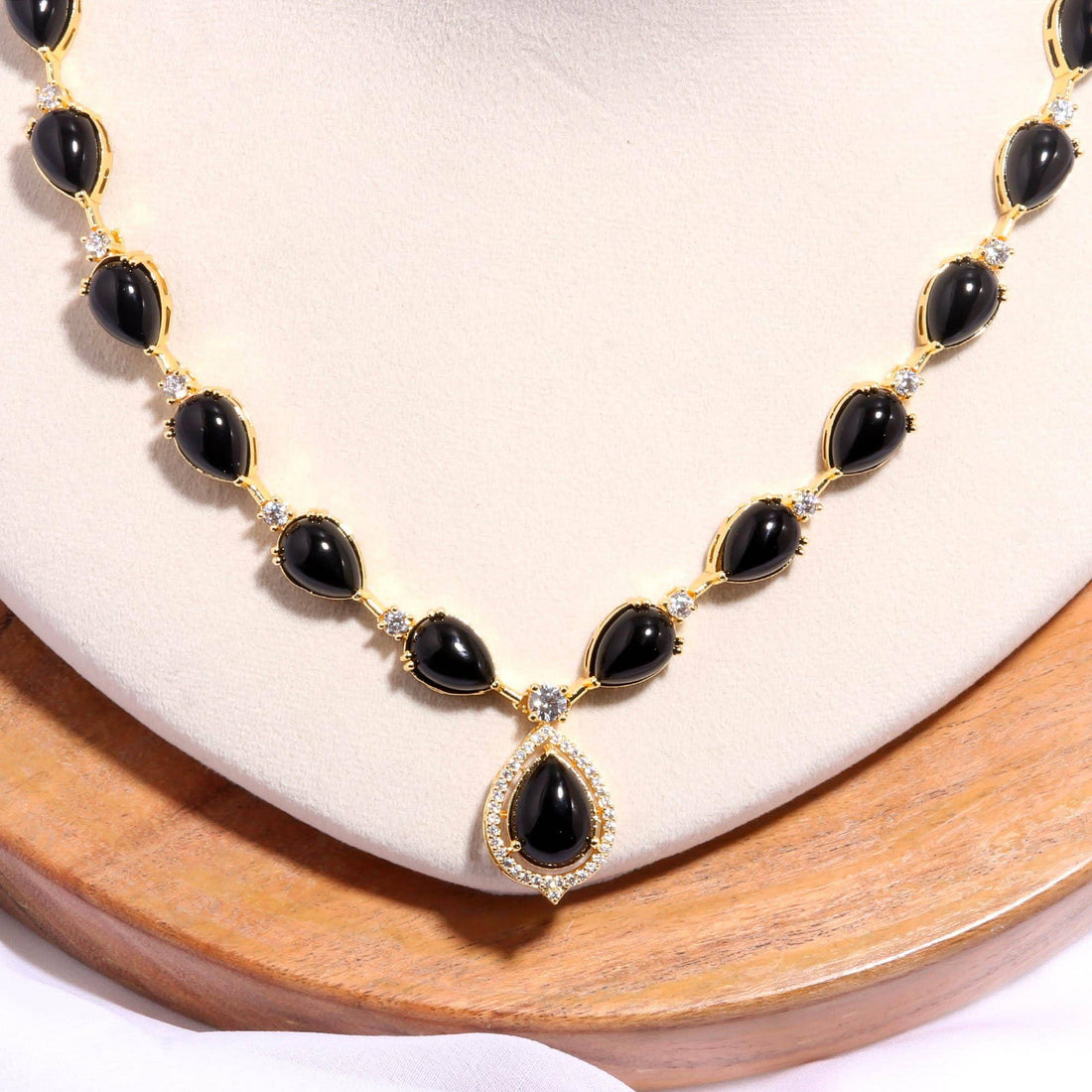 Black Necklace Set | 22K Gold Plated Brass Bridal Wedding Jewelry | Festive Engagement Statement Necklace | Gift for Her — 2