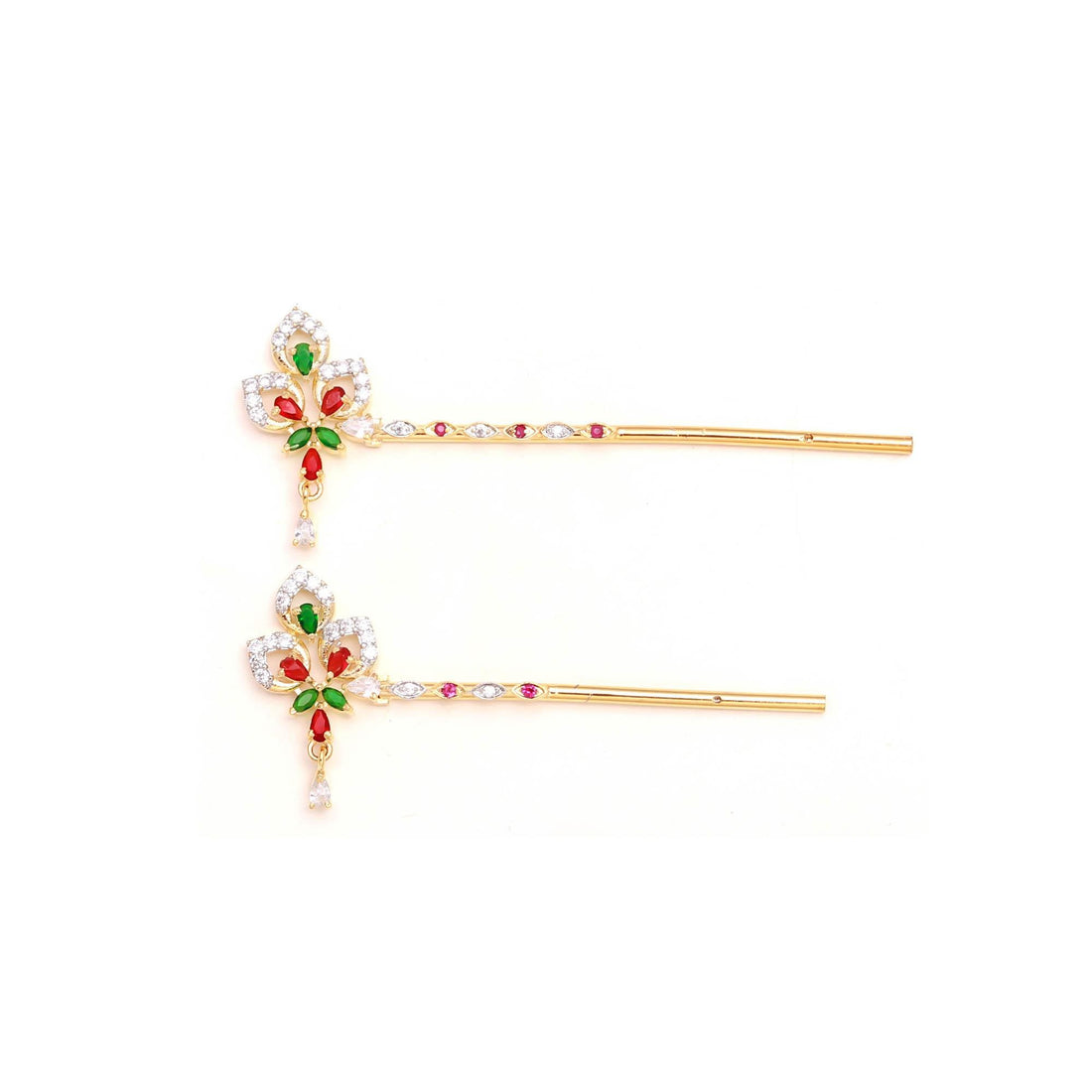 Krishna Ladu Gopal Basuri Ruby Emerald CZ |Gold Plated Brass Flute Design |Janmashtami Pooja Temple Decoration |Traditional Religious Decor — 3