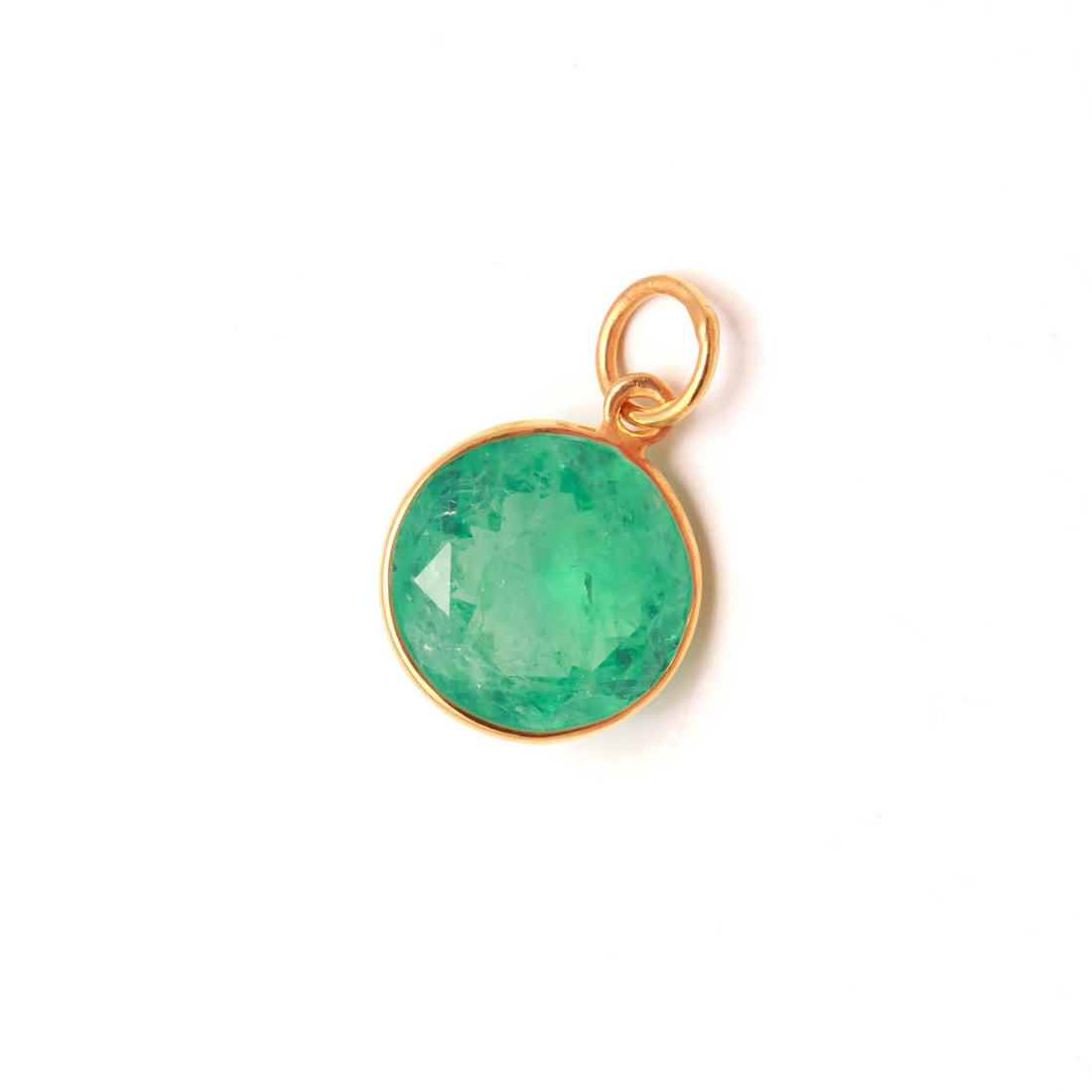 12K Solid Gold Round Emerald Pendant, Lab Created Russian Green Emerald Charm, 14.5mm Round Cut Gemstone, Romantic Anniversary Gift for Her — 2