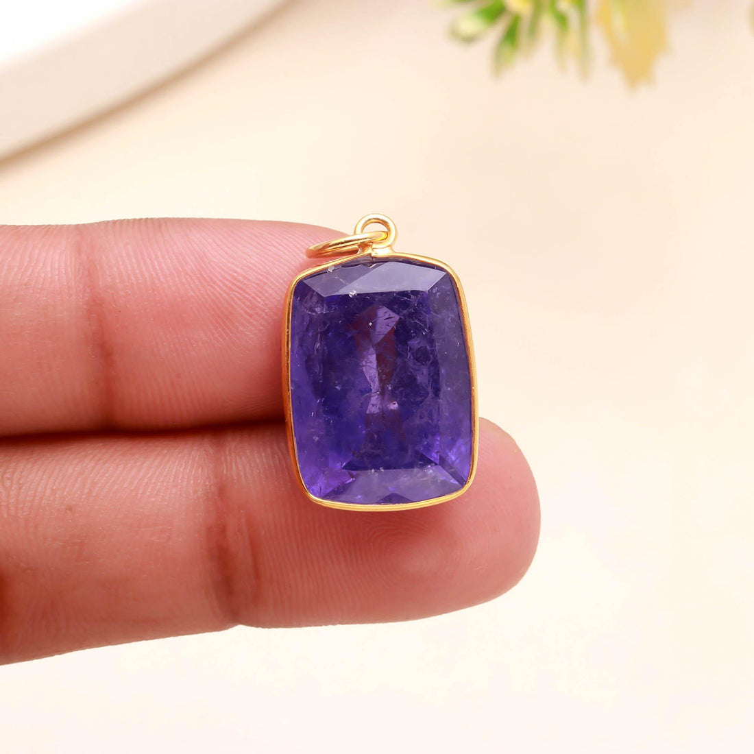 Octagon Tanzanite Pendant 12K Solid Gold , 20.9ct  Purple Tanzanite Charm, Large 15x19mm Step Cut Statement Pendant, Gift for her — 3