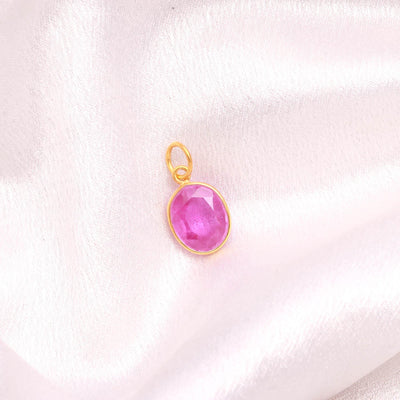 12K Solid Gold Oval Pink Sapphire Pendant, Lab Created Green Sapphire Charm, 11x13mm Oval Brilliance Cut Gemstone, Anniversary Gift for Her