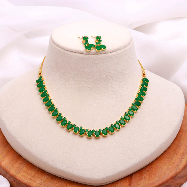 22K Gold Plated Oval Emerald Necklace Set | South Indian Traditional Jewelry | Bridal Necklace | Gift For Her | Wedding Necklace
