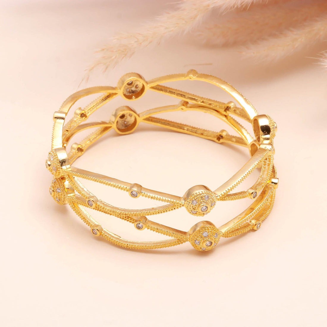 22K Gold Plated CZ Bangle Bracelet | American Diamond Traditional Kada | Ethnic Bracelet For Women | Festive Party Wear Jewelry