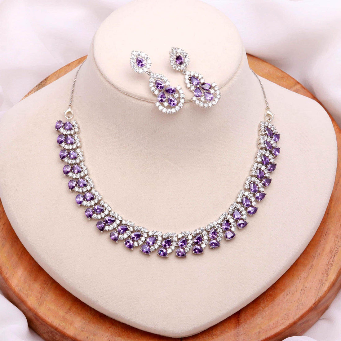 African Amethyst Necklace Set | Pear Oval Stone 22K Gold Plated Necklace  | Bridal Jewelry | Gift for Her | South Indian Jewelry