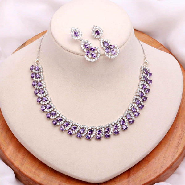 African Amethyst Necklace Set | Pear Oval Stone 22K Gold Plated Necklace  | Bridal Jewelry | Gift for Her | South Indian Jewelry