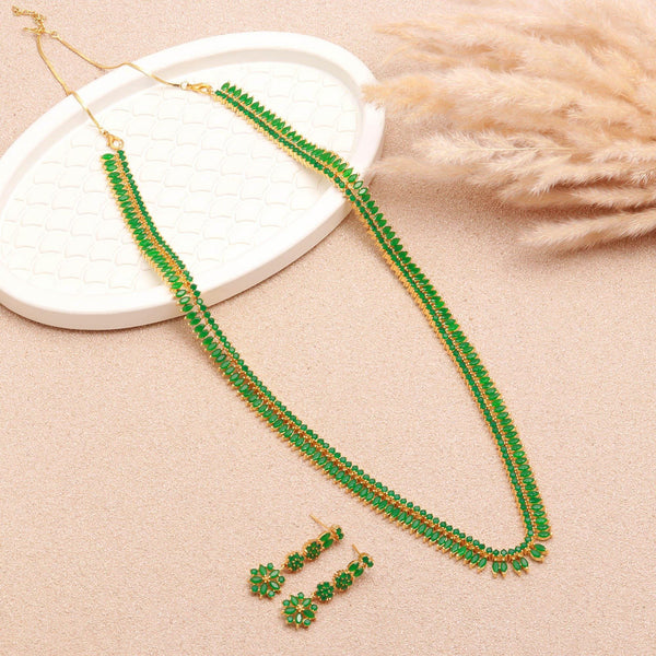 Long Emerald Marquise Bridal Necklace Set | 22K Gold Plated Indian Wedding Necklace | Engagement Necklace | Festive Necklace |Gift For Women