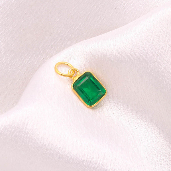Zambian Emerald Octagon 12K Solid Gold Pendant, 5.81 ct  Green Zambian Emerald Charm, 9x15mm Step Cut Handmade Pendant, Gift for her