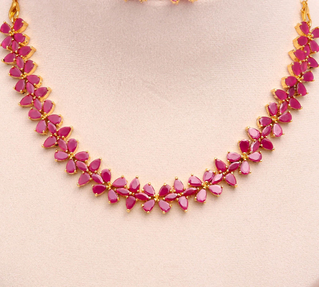 Ruby Oval Necklace Set | 22K Gold Plated Brass Necklace | Bridal Necklace Set | Statement Ethnic Necklace | Indian Jewelry | Gift for Women — 3