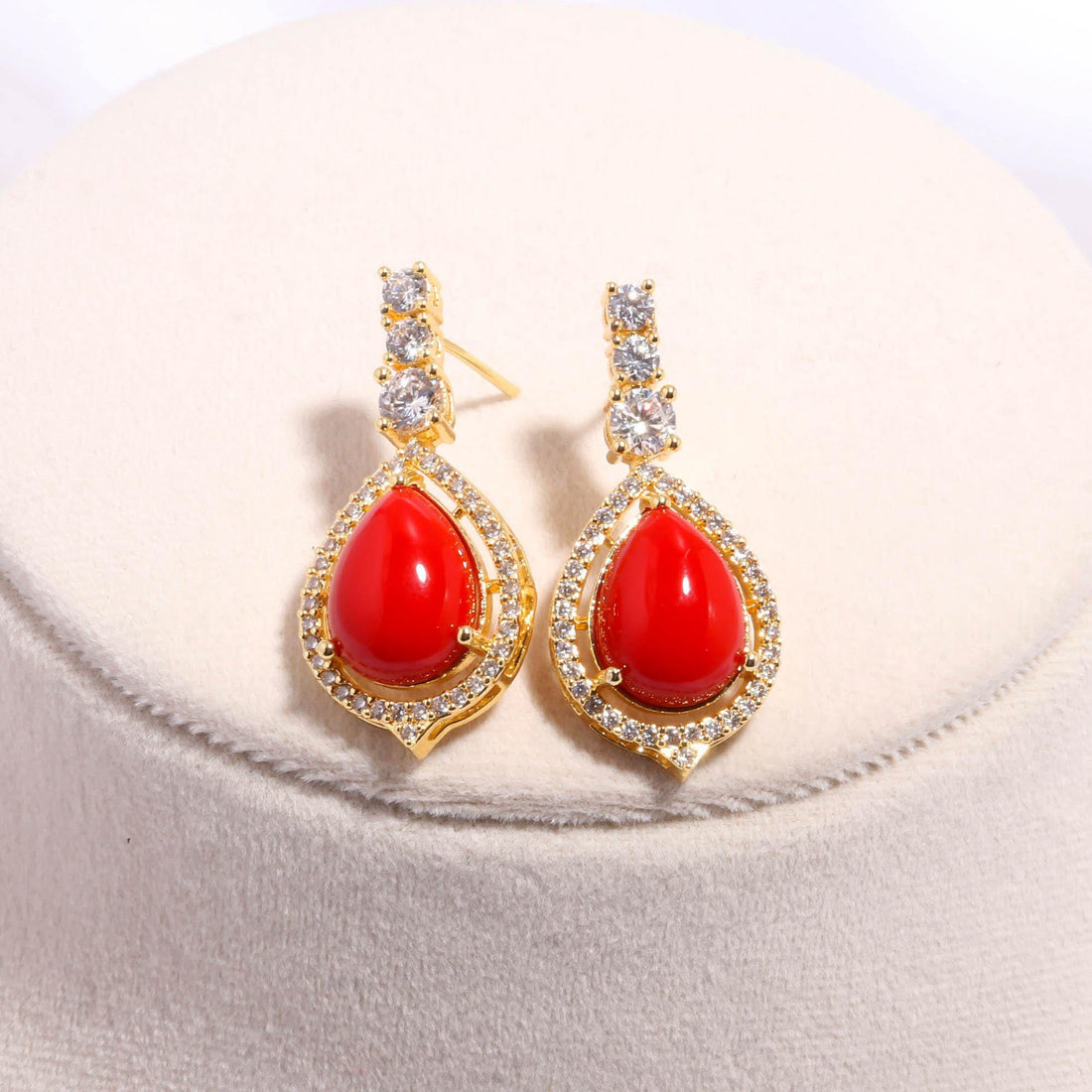 Red Bridal Necklace Set | 22K Gold Plated Brass Traditional Wedding Jewelry | Engagement Statement Necklace | Gift for Women — 4
