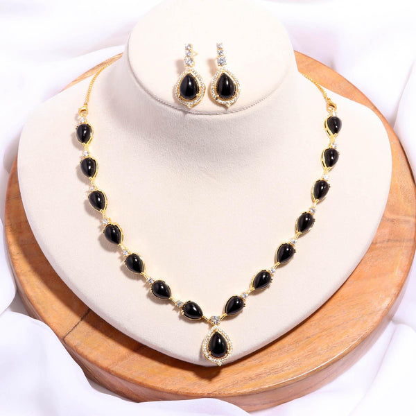 Black Necklace Set | 22K Gold Plated Brass Bridal Wedding Jewelry | Festive Engagement Statement Necklace | Gift for Her