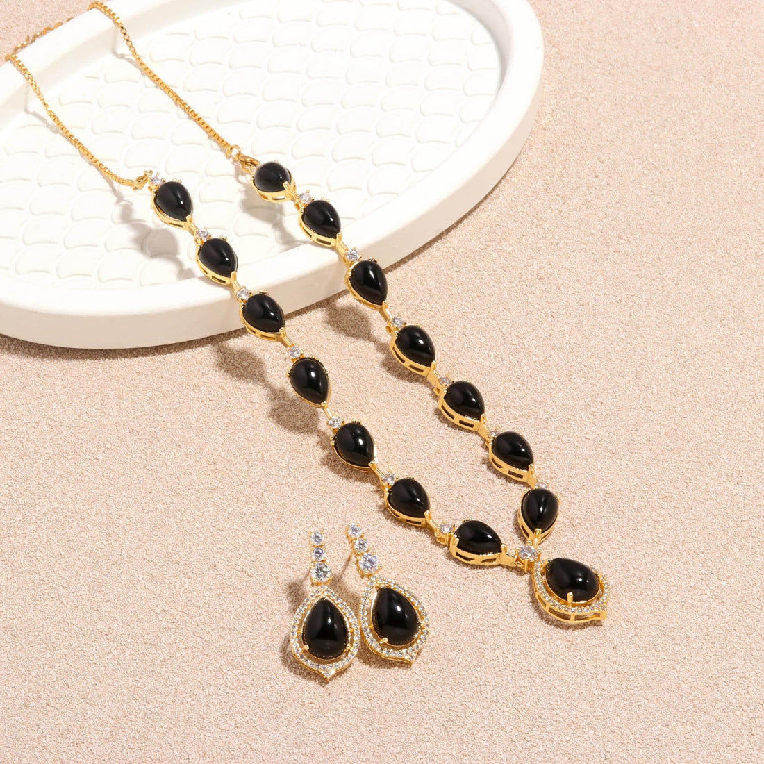 Black Necklace Set | 22K Gold Plated Brass Bridal Wedding Jewelry | Festive Engagement Statement Necklace | Gift for Her — 4