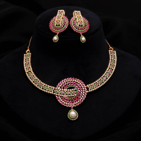 Elegant Pearl & Ruby Necklace Set with Earrings | 22K Gold Plated South Indian Necklace | Bridal Necklace | Indian Jewelry | Gift for Women