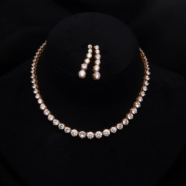 Tennis CZ Diamond Necklace |22K Gold Plated AAA Cubic Zirconia Bridal Necklace  | Wedding Jewelry | Gift for Her | South Indian Jewelry