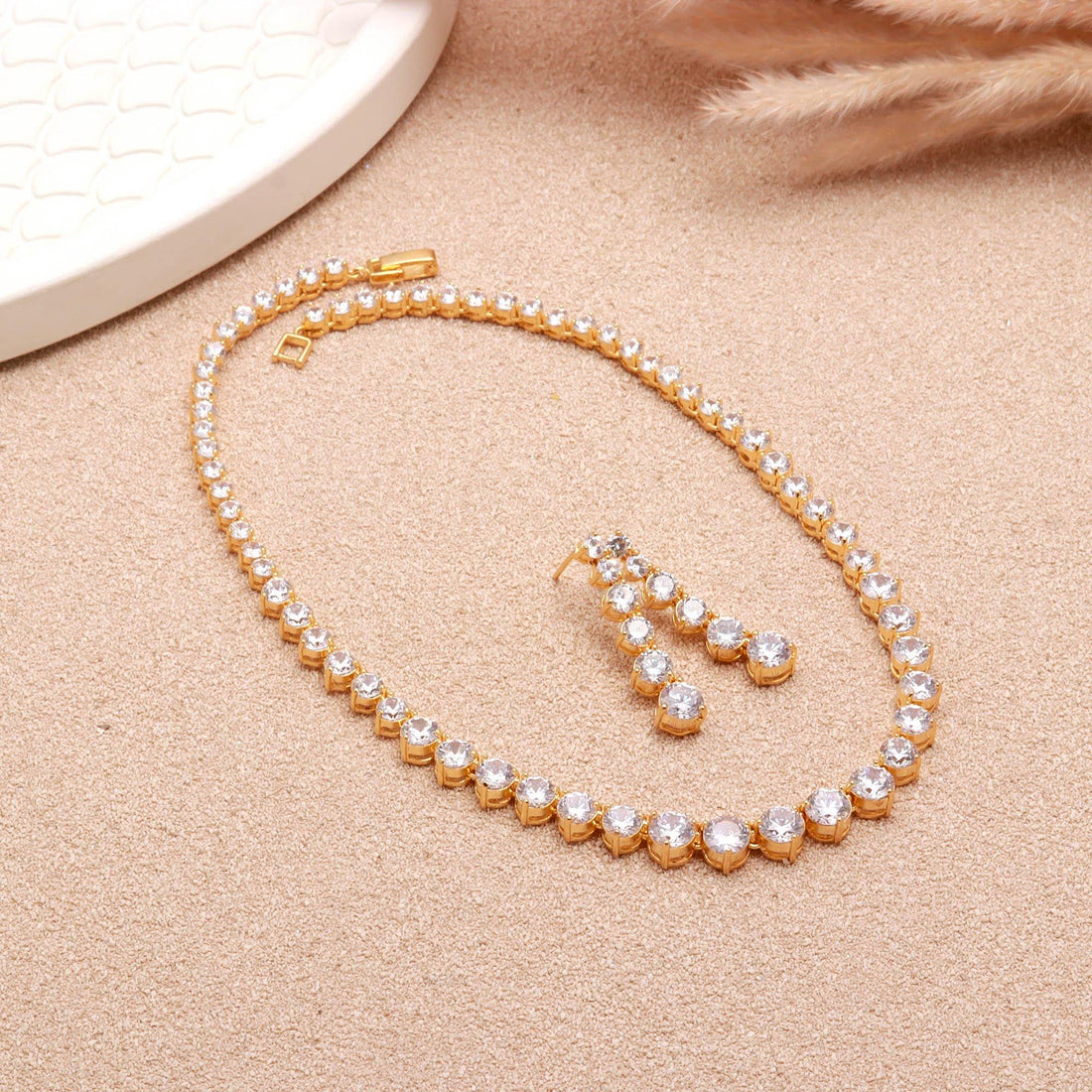 Tennis CZ Diamond Necklace |22K Gold Plated AAA Cubic Zirconia Bridal Necklace  | Wedding Jewelry | Gift for Her | South Indian Jewelry — 2