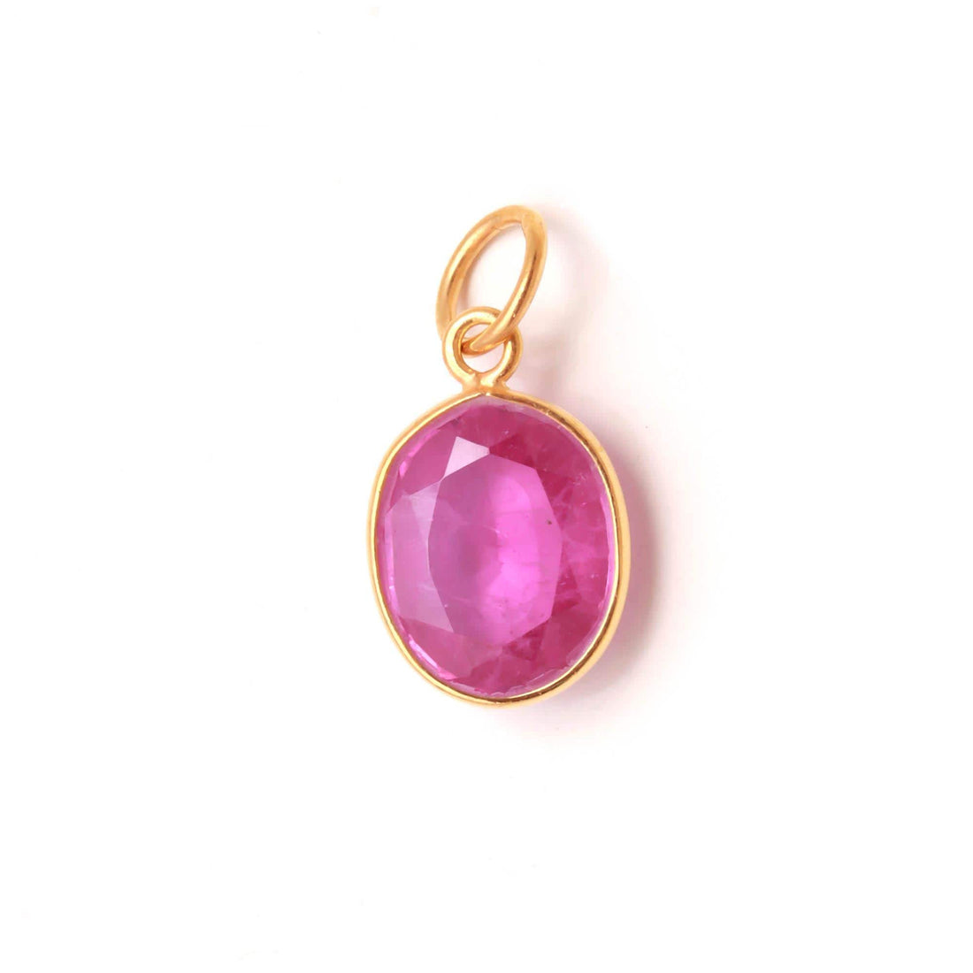 12K Solid Gold Oval Pink Sapphire Pendant, Lab Created Green Sapphire Charm, 11x13mm Oval Brilliance Cut Gemstone, Anniversary Gift for Her — 4