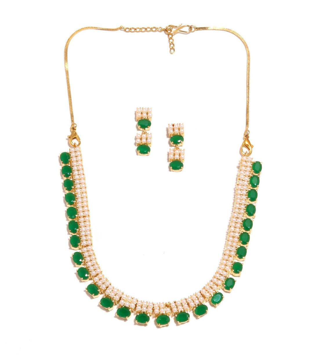 Freshwater Pearl & Emerald Bridal Necklace Set with Earrings | 22K Gold Plated Wedding Necklace | Traditional Necklace |Gift for Her — 5