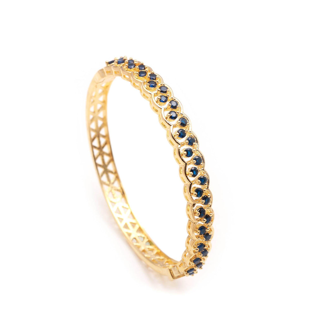 22K Gold Plated Openable Sapphire Bracelet | Round Blue Brass Jewelry | Traditional Bridal Wear | Gift for Her | Kada Bangle — 3
