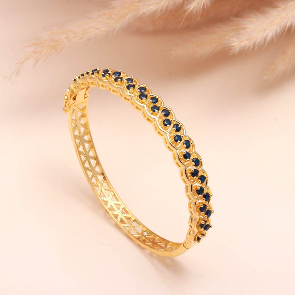 22K Gold Plated Openable Sapphire Bracelet | Round Blue Brass Jewelry | Traditional Bridal Wear | Gift for Her | Kada Bangle