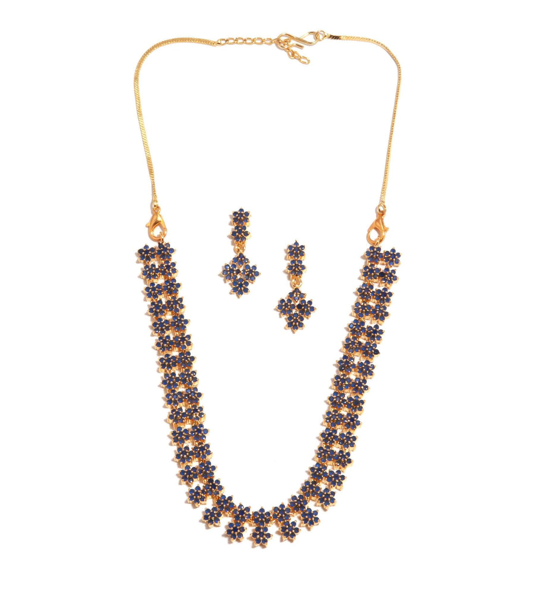 Floral Blue Sapphire Necklace Set with Earrings | 22K Gold Plated South Indian Bridal Wedding Necklace |  Statement Jewelry |Gift for Women — 5
