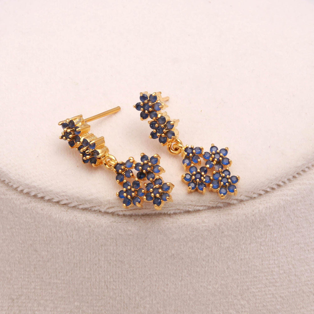Floral Blue Sapphire Necklace Set with Earrings | 22K Gold Plated South Indian Bridal Wedding Necklace |  Statement Jewelry |Gift for Women — 4