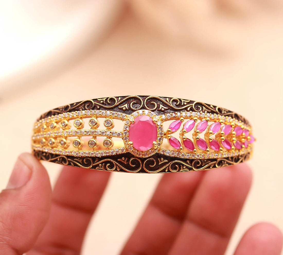 Meenakari Ruby CZ Adjustable Bracelet |22K Gold Plated Antique Indian Bangle | Traditional Bridal Jewelry | Gift for Women |Festive Bracelet — 3