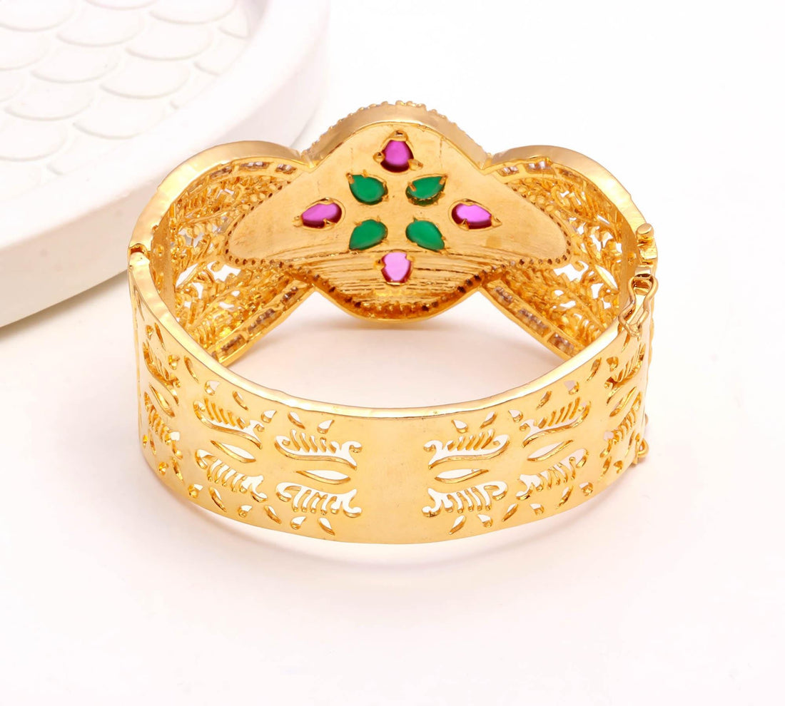 Meenakari Antique Ruby Emerald Bracelet | 22K Gold Plated Adjustable Bangle | Bridal Jewelry | Wedding Party Wear Bracelet  | Gift for Her — 3