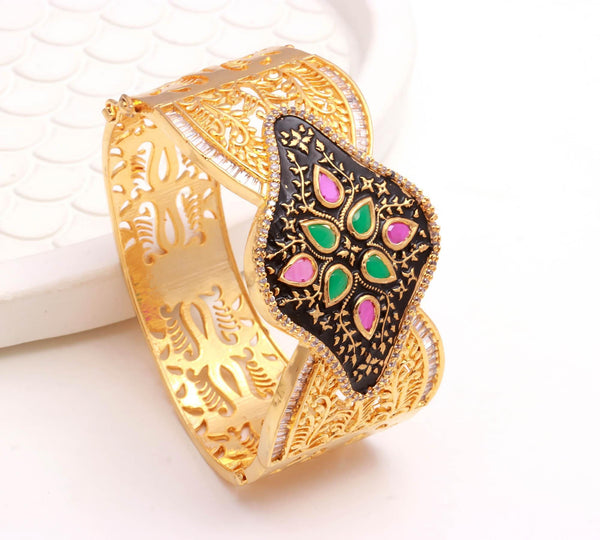 Meenakari Antique Ruby Emerald Bracelet | 22K Gold Plated Adjustable Bangle | Bridal Jewelry | Wedding Party Wear Bracelet  | Gift for Her