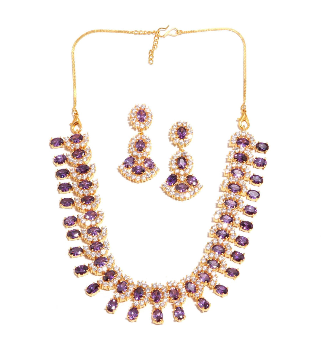 African Amethyst Oval Statement Necklace Set | 22K Gold Plated Bridal Necklace | Wedding Jewelry | Festive Necklace  | Gift for Her — 5