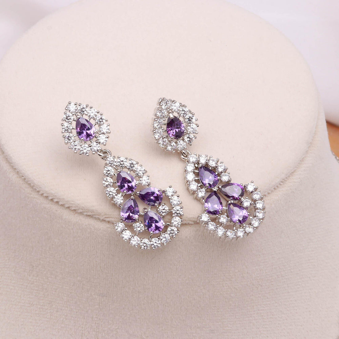African Amethyst Necklace Set | Pear Oval Stone 22K Gold Plated Necklace  | Bridal Jewelry | Gift for Her | South Indian Jewelry — 3