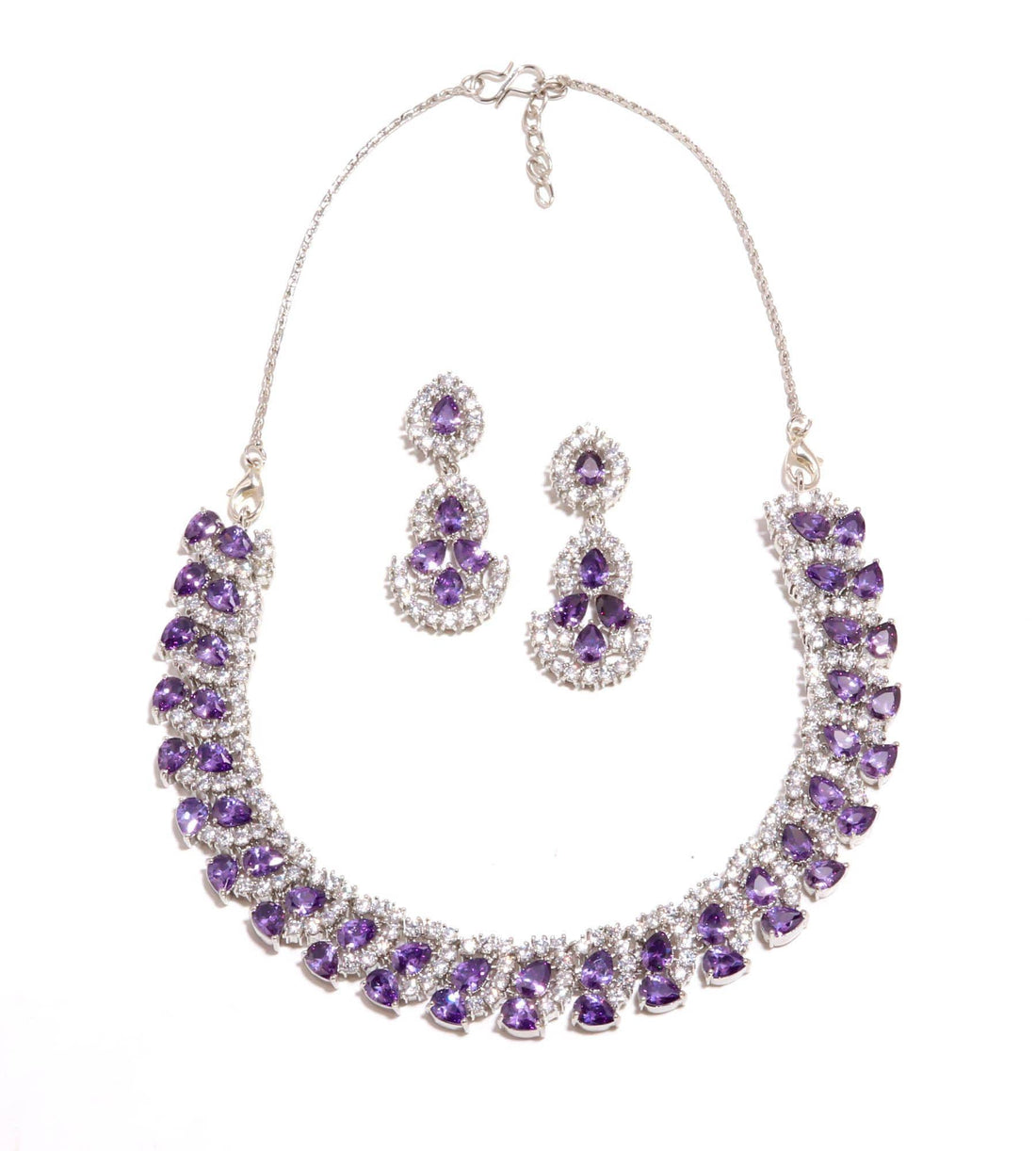 African Amethyst Necklace Set | Pear Oval Stone 22K Gold Plated Necklace  | Bridal Jewelry | Gift for Her | South Indian Jewelry — 5