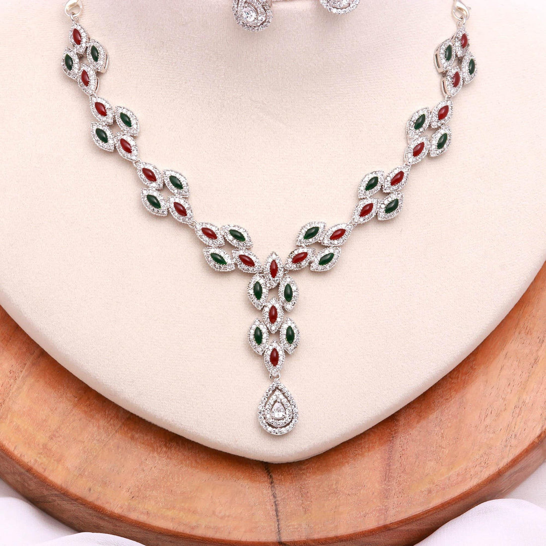 Ruby & Emerald Oval Necklace Set | 22K Gold Plated Necklace | Wedding Jewelry | Festive Necklace| Bridal Necklace | Gift For Her — 3