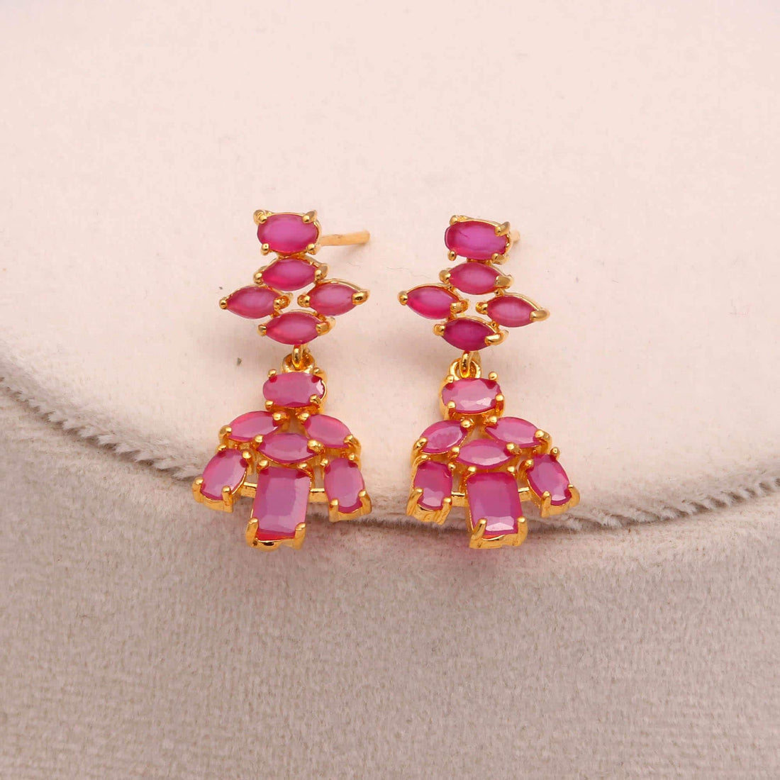 Ruby Baguette & Oval Set with Earrings | 22K Gold Plated Wedding Necklace | Bridal Necklace Set | South Indian Necklace | Gift for Women — 4