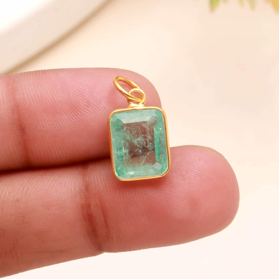 Columbian Emerald Octagon 12K Solid Gold Pendant, 7.39 ct  Green Colombian Emerald Charm, 10x15mm Step Cut Handmade Pendant, Gift for her — 6