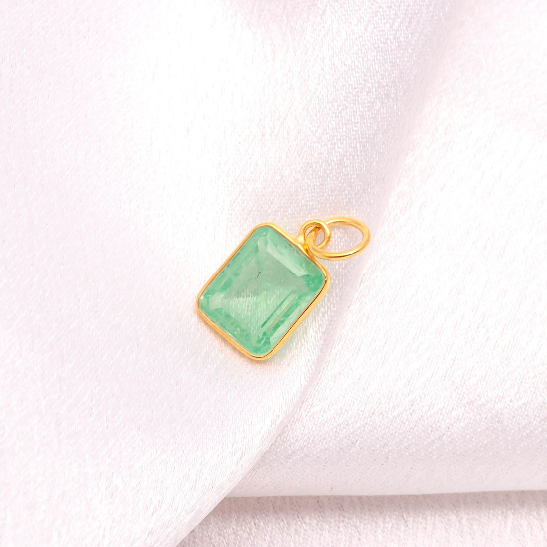 Columbian Emerald Octagon 12K Solid Gold Pendant, 7.39 ct  Green Colombian Emerald Charm, 10x15mm Step Cut Handmade Pendant, Gift for her