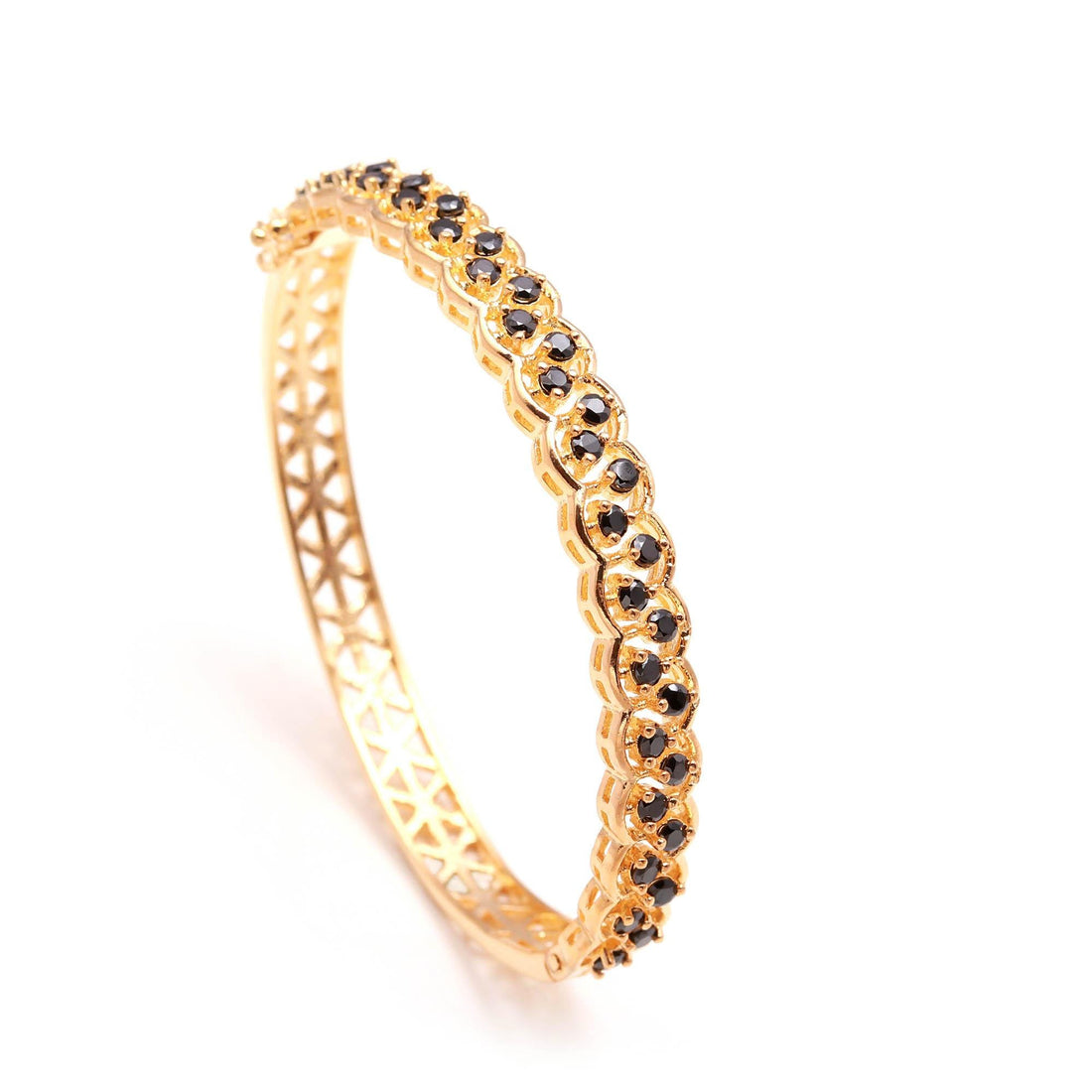 Black Onyx Adjustable Openable Bracelet for Women | 22K Gold Plated Brass Round Onyx Bracelet | Gift for Her | Wedding Wear | Kada Bangle — 3