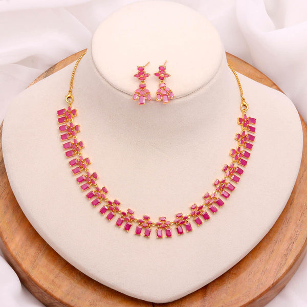 Ruby Baguette & Oval Set with Earrings | 22K Gold Plated Wedding Necklace | Bridal Necklace Set | South Indian Necklace | Gift for Women