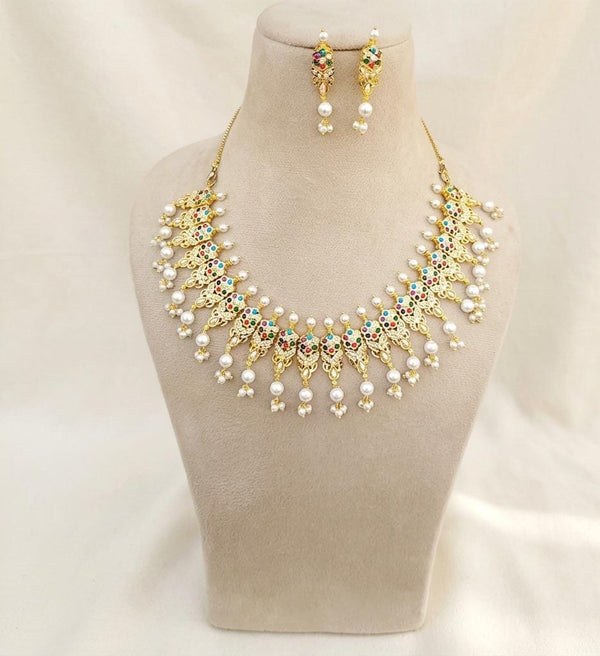 Ruby Emerald Pearl Necklace Set |22K Gold Plated South Indian Wedding Jewelry |Traditional Bridal Necklace |Party Wear Jewelry |Gift for Her