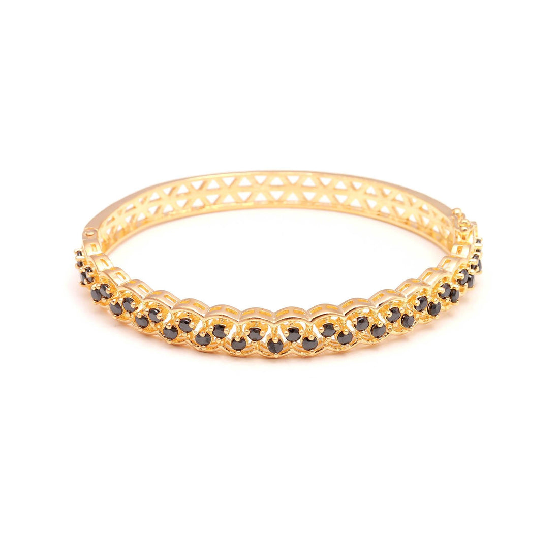 Black Onyx Adjustable Openable Bracelet for Women | 22K Gold Plated Brass Round Onyx Bracelet | Gift for Her | Wedding Wear | Kada Bangle — 4
