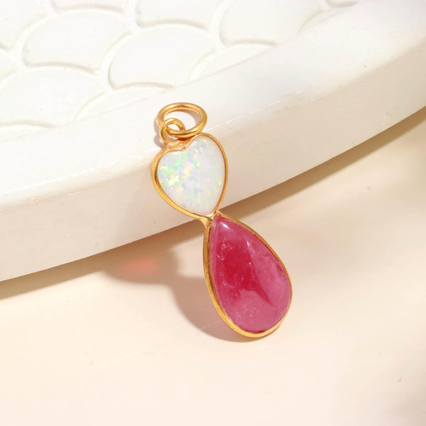 9K Gold African Amethyst Ruby Dual Stone Charm Pendant | Bridal Pendant | Gift For Mom | Cabochon Bezel Set Charm | Gemstone Pendant