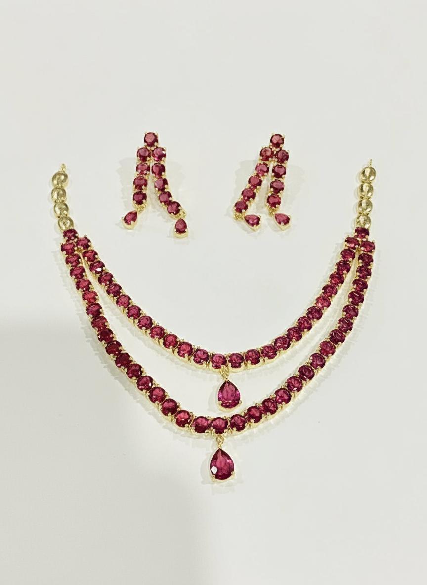 Ruby & Rose Quartz Necklace Set for Women | 22K Gold Plated Wedding Bridal Jewellery | Traditional Indian Party Wear Necklace |Gift for Her — 2