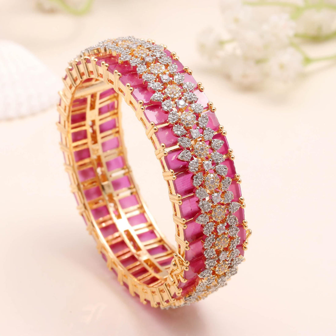 Ruby CZ Openable Bangle | 22K Gold Plated Handmade Bangle Bracelet | Traditional Bangle | Bridal Bangle | Wedding Bangle | Gift For Her