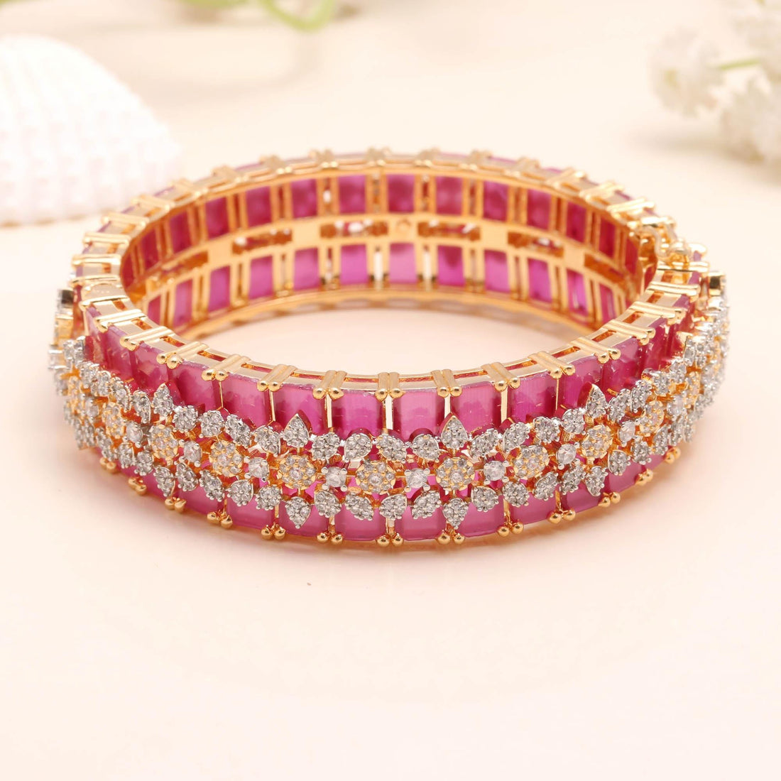 Ruby CZ Openable Bangle | 22K Gold Plated Handmade Bangle Bracelet | Traditional Bangle | Bridal Bangle | Wedding Bangle | Gift For Her — 2