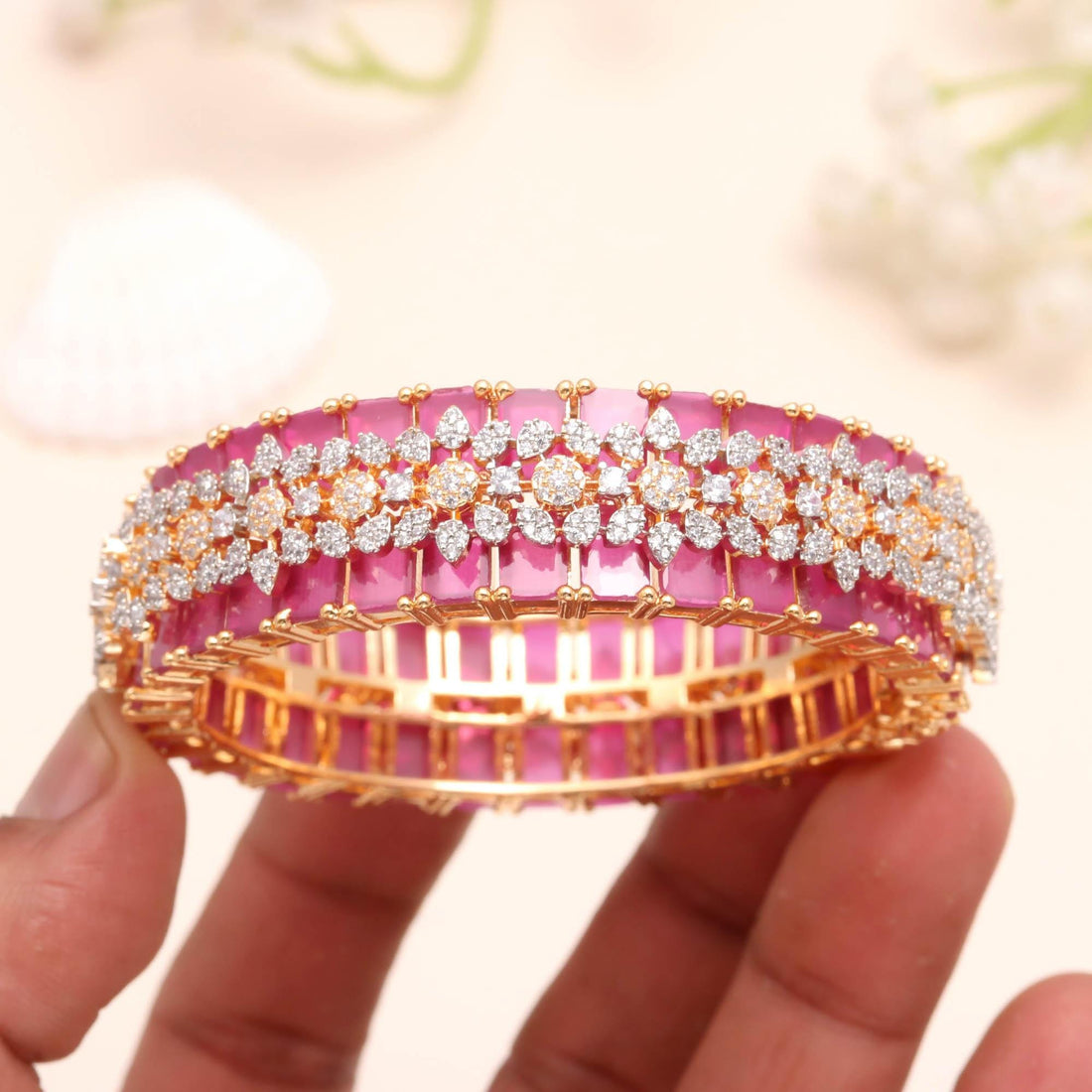 Ruby CZ Openable Bangle | 22K Gold Plated Handmade Bangle Bracelet | Traditional Bangle | Bridal Bangle | Wedding Bangle | Gift For Her — 4