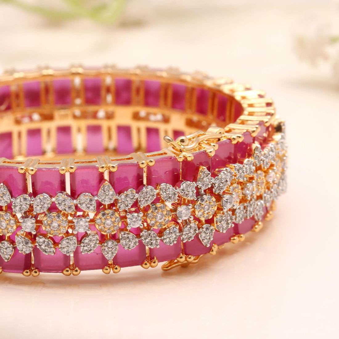 Ruby CZ Openable Bangle | 22K Gold Plated Handmade Bangle Bracelet | Traditional Bangle | Bridal Bangle | Wedding Bangle | Gift For Her — 3