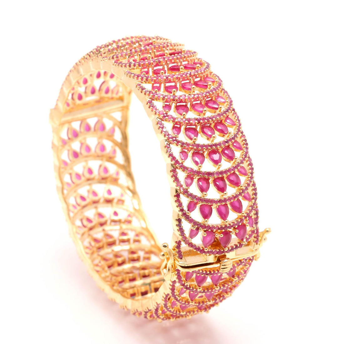 Ruby Marquise CZ Bangle | 22K Gold Plated Kada Bracelet |Traditional Indian Jewelry | Bridal Openable Bangle | Wedding Bangle | Gift For Her — 5