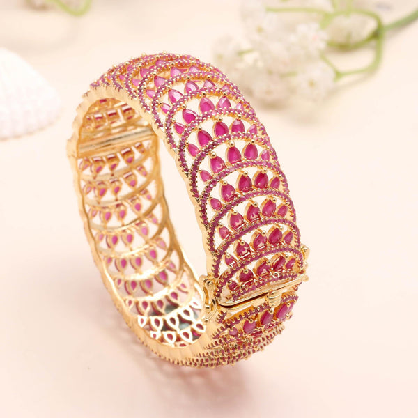 Ruby Marquise CZ Bangle | 22K Gold Plated Kada Bracelet |Traditional Indian Jewelry | Bridal Openable Bangle | Wedding Bangle | Gift For Her