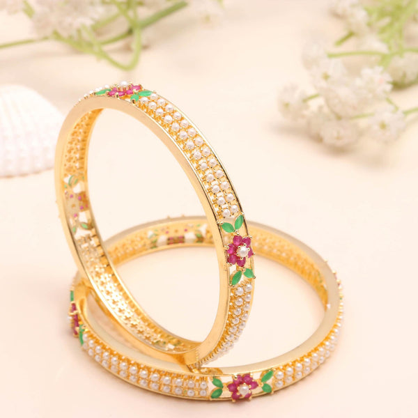 Ruby Emerald Pearl Bangle | 22K Gold Plated Handmade Bracelet | Traditional Indian Jewelry | Bridal Bangle | Wedding Bangle | Gift For Women