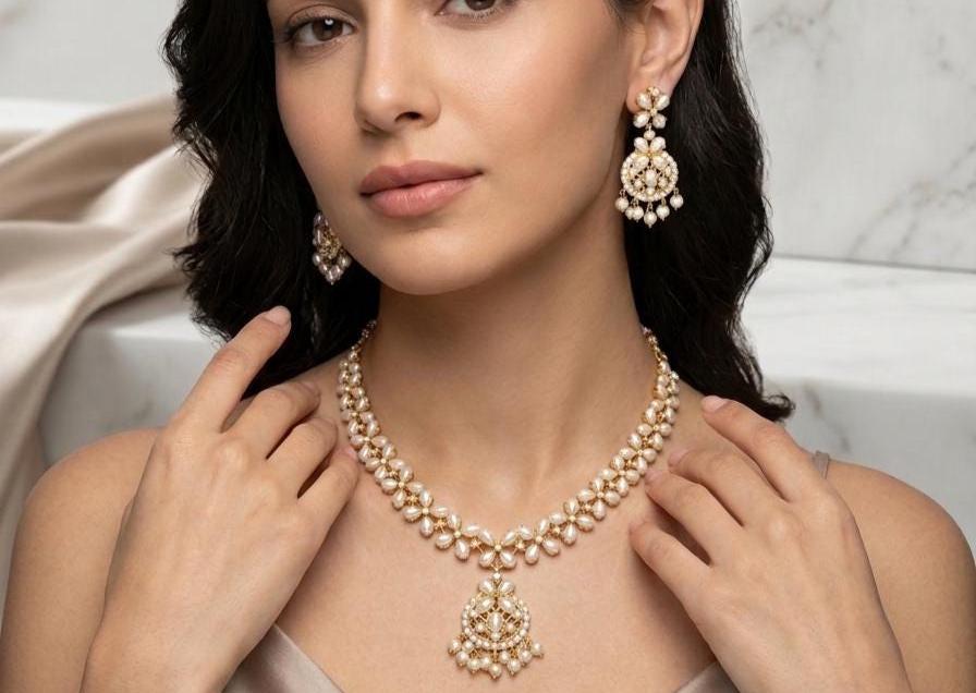 Luxury Gold Plated Ruby Emerald Pearl Necklace | South Indian Bridal Wedding Jewelry | Traditional Statement Necklace | Valentine Gift — 3