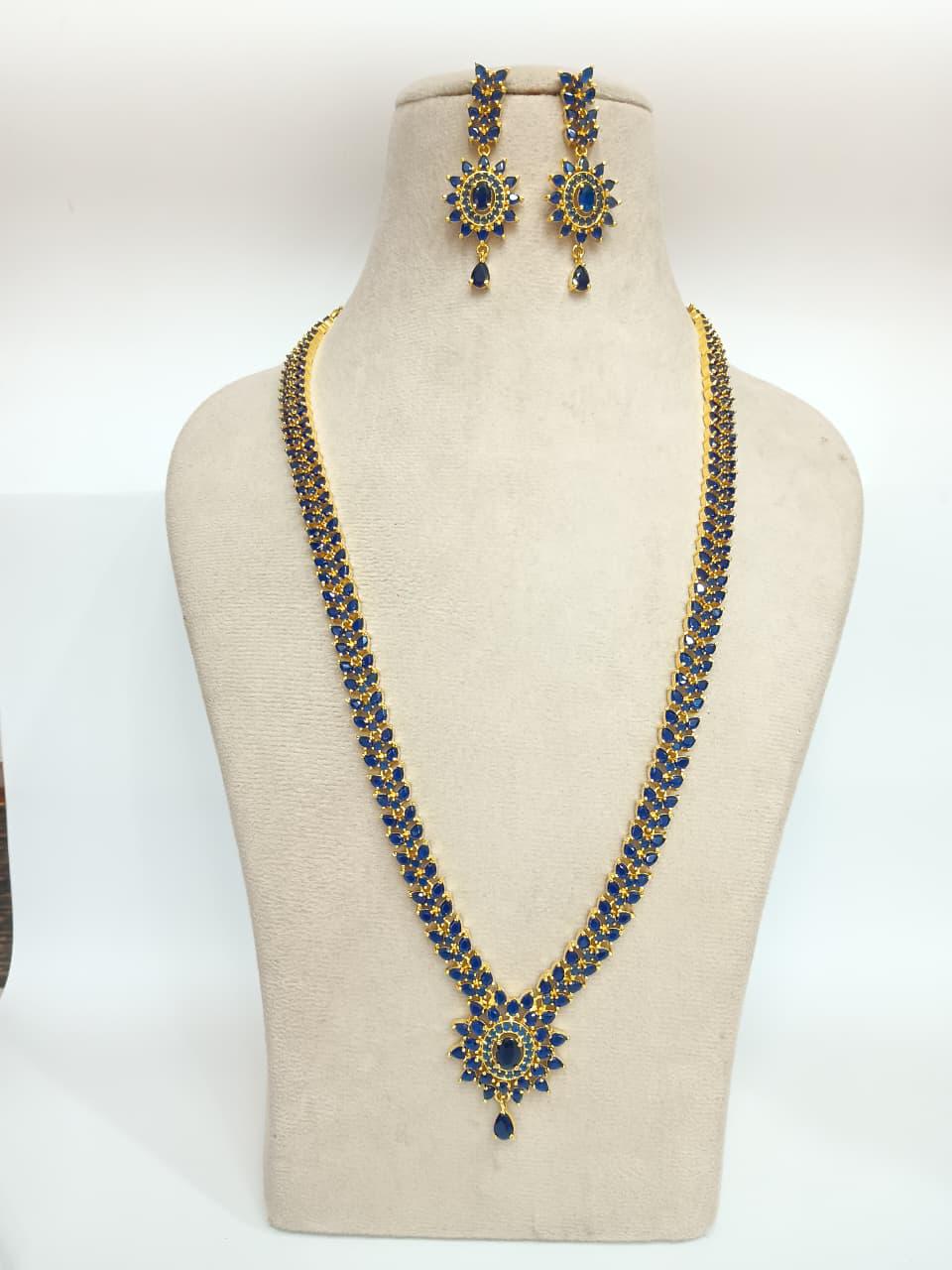 Sapphire Blue Long Necklace | Elegant Blue Stone Jewelry for Women | Sapphire Blue Beaded Necklace | Gift For Her — 3