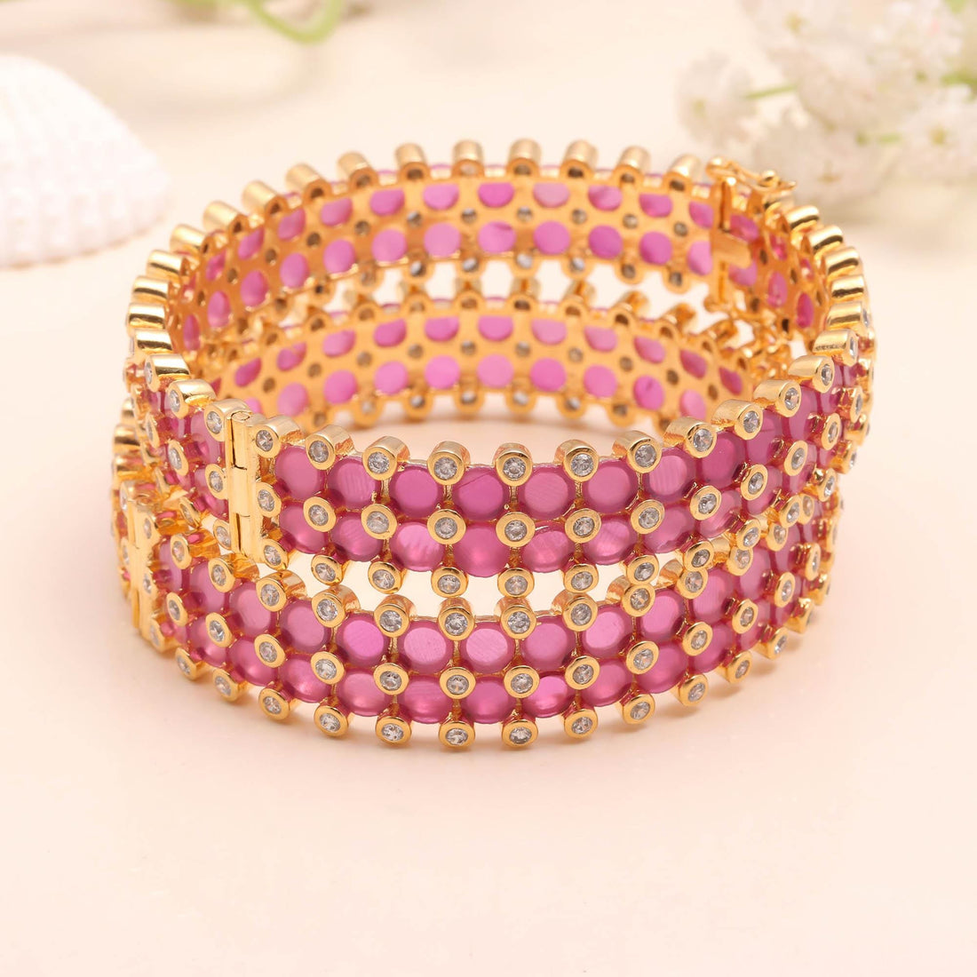 22K Gold Plated Ruby CZ Openable Bangle | Traditional Indian Jewelry | Wedding Bangle | Ethnic Bangle|  Gift For Her | Party Wear Bangle